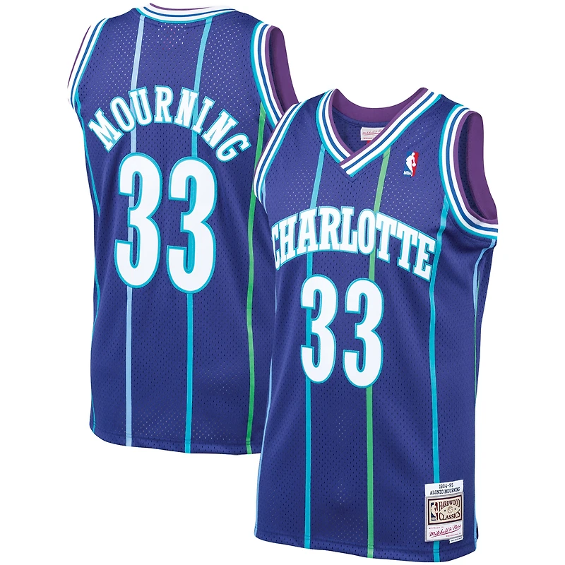 Men's Mitchell & Ness Alonzo Mourning Purple Charlotte Hornets 1994/95 Hardwood Classics Swingman Jersey
