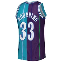 Men's Mitchell & Ness Alonzo Mourning Teal/Purple Charlotte Hornets Hardwood Classics 1992/93 Split Swingman Jersey