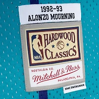 Men's Mitchell & Ness Alonzo Mourning Teal/Purple Charlotte Hornets Hardwood Classics 1992/93 Split Swingman Jersey