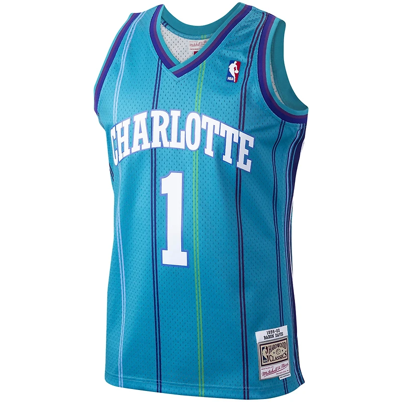 Maillot Swingman Hardwood Classics Mitchell & Ness Baron Davis bleu sarcelle Charlotte Hornets 1999/00 pour homme