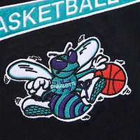 Men's Mitchell & Ness Black Charlotte Hornets Hardwood Classics Felt Applique Slub T-Shirt