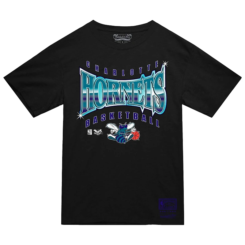 T-shirt noir lumineux pour homme Mitchell & Ness Charlotte Hornets Worldwide Collection