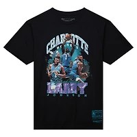 T-shirt pour homme Mitchell & Ness Larry Johnson Noir Charlotte Hornets Hardwood Classics Bling Concert Player