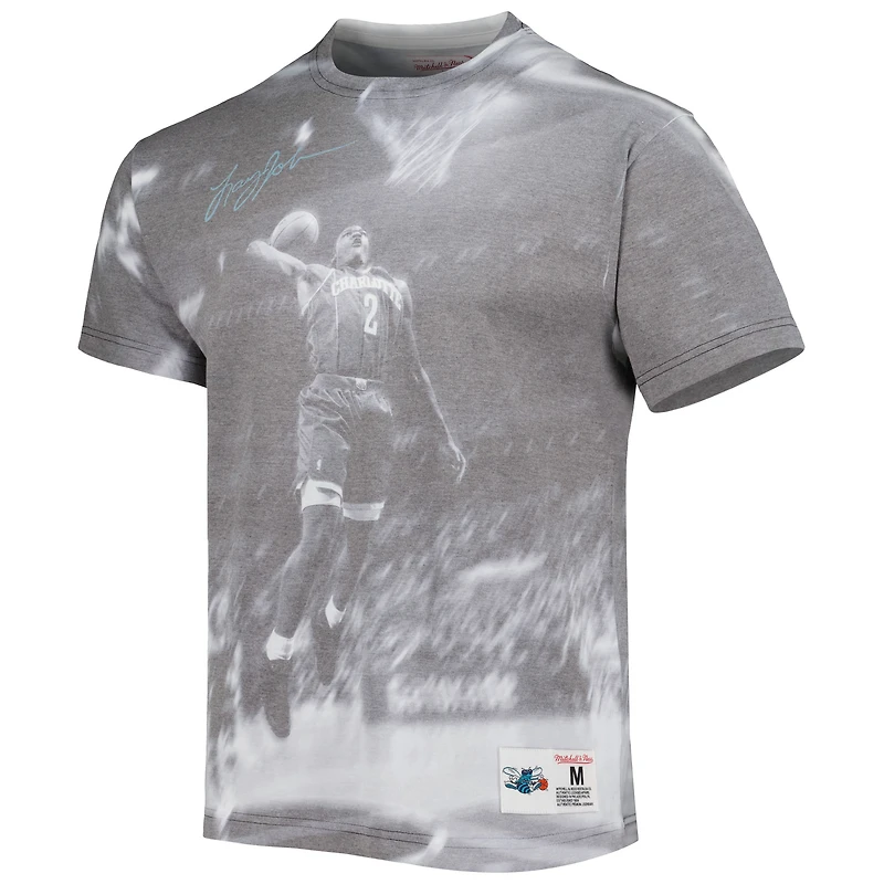 Men's Mitchell & Ness Larry Johnson Heather Gray Charlotte Hornets Above The Rim T-Shirt