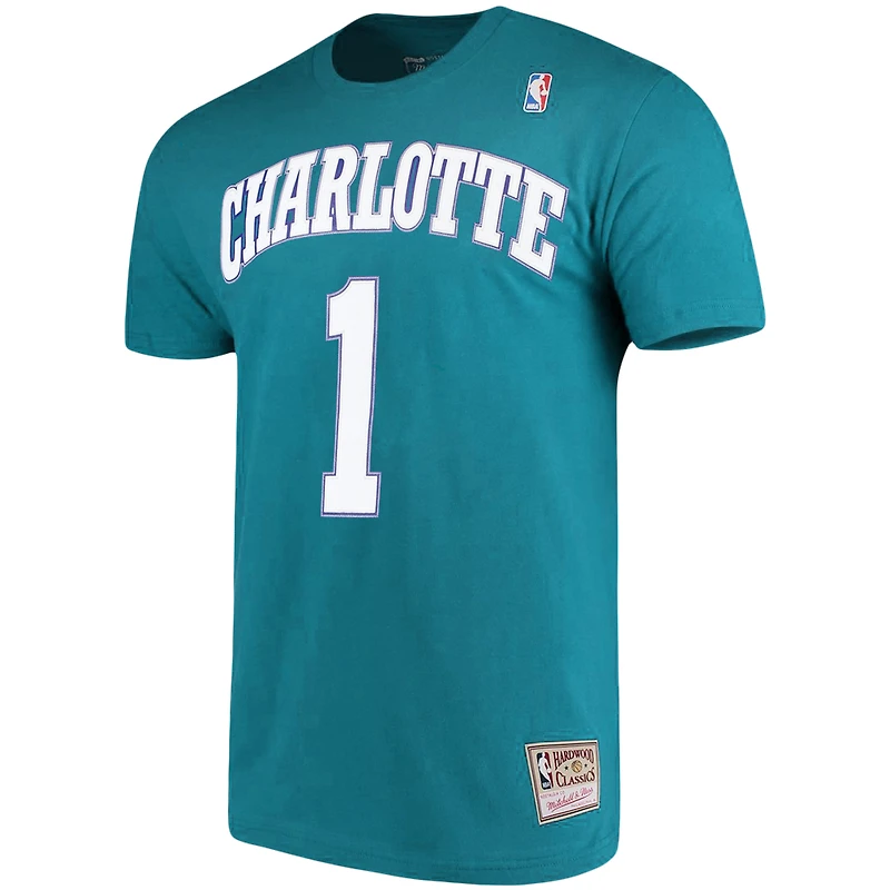 Men's Mitchell & Ness Muggsy Bogues Teal Charlotte Hornets Hardwood Classics Name Number Player T-Shirt