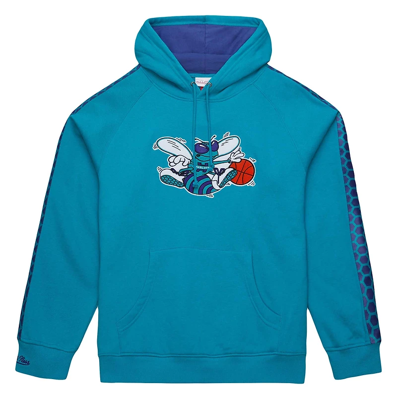 Sweat à capuche raglan Mitchell & Ness Charlotte Hornets Hardwood Classics Nights pour hommes, bleu sarcelle