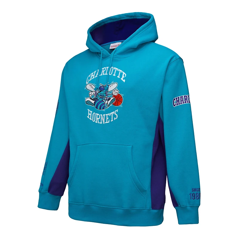 Sweat à capuche en polaire pour homme Mitchell & Ness Teal Charlotte Hornets Hardwood Classics Team Origins
