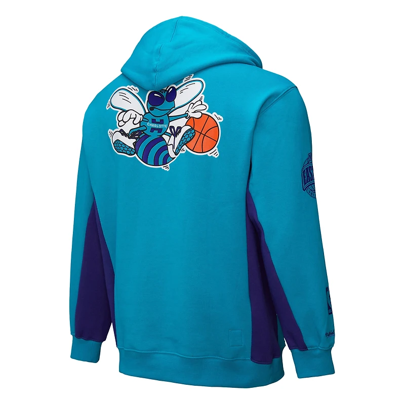 Sweat à capuche en polaire pour homme Mitchell & Ness Teal Charlotte Hornets Hardwood Classics Team Origins