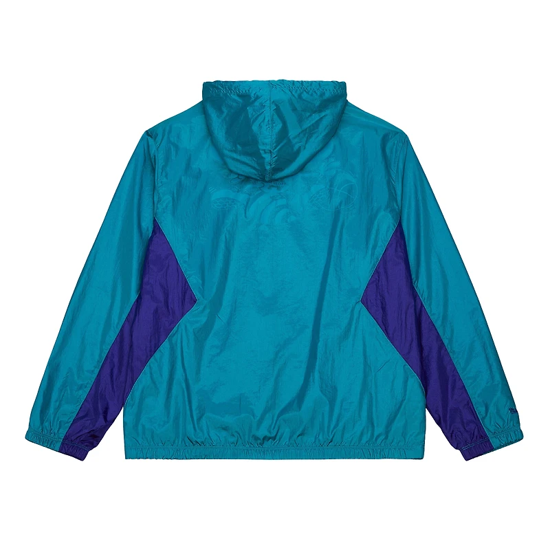 Men's Mitchell & Ness Teal Charlotte Hornets Playmaker Full-Zip Hooded Windbreaker Jacket