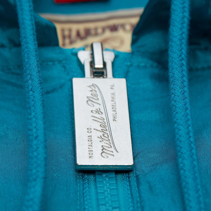 Men's Mitchell & Ness Teal Charlotte Hornets Playmaker Full-Zip Hooded Windbreaker Jacket