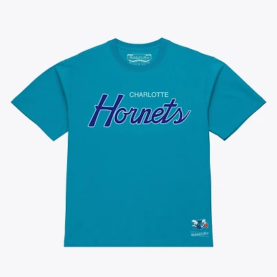 T-shirt homme Mitchell & Ness bleu sarcelle Charlotte Hornets à logo vintage