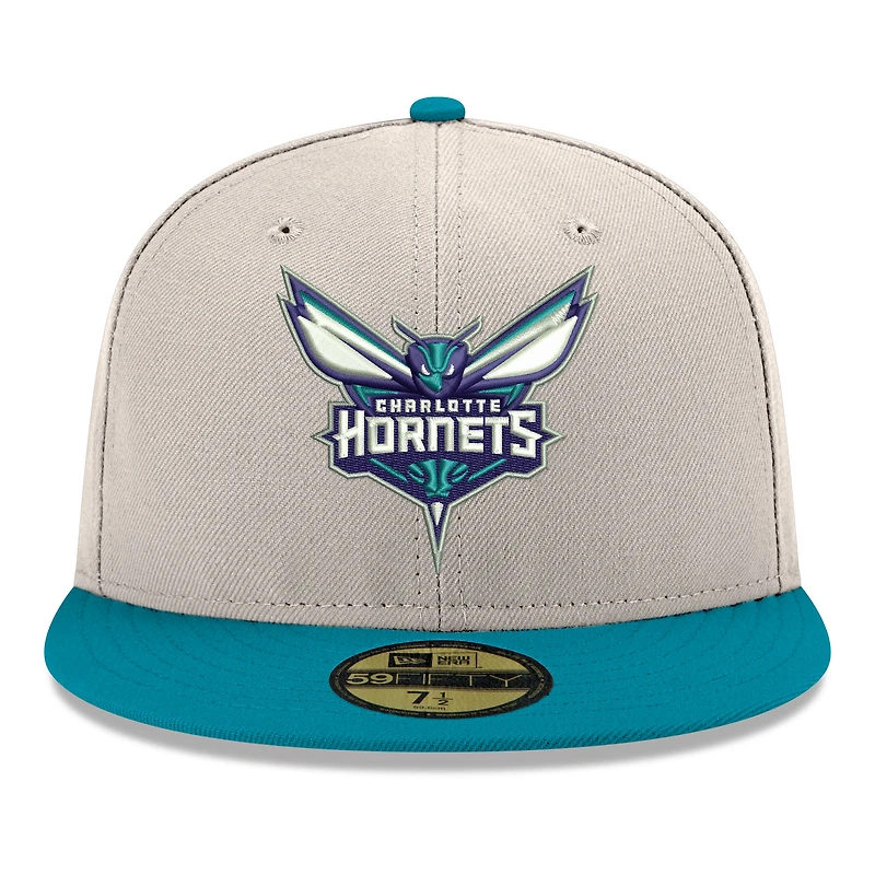 Casquette ajustée New Era 59FIFTY pour homme, beige/turquoise, Charlotte Hornets, chromée