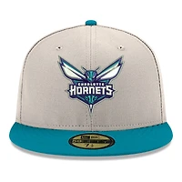 Casquette ajustée New Era 59FIFTY pour homme, beige/turquoise, Charlotte Hornets, chromée