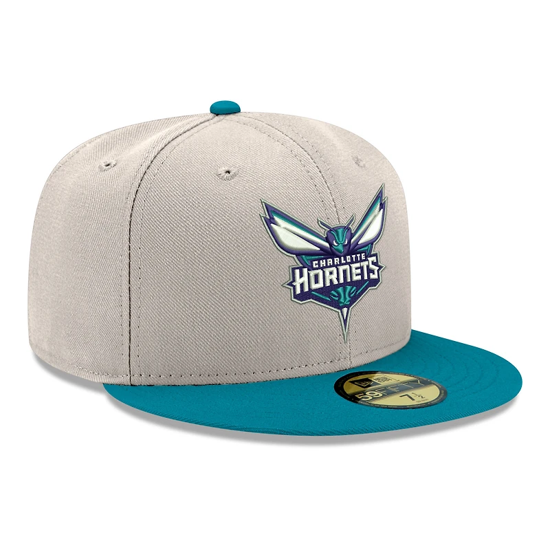 Casquette ajustée New Era 59FIFTY pour homme, beige/turquoise, Charlotte Hornets, chromée