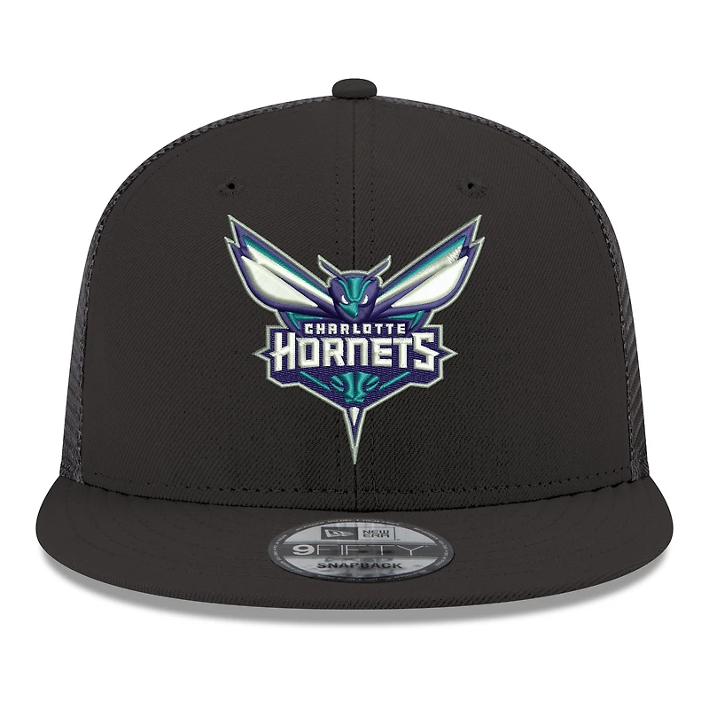 Casquette snapback New Era 9FIFTY noire Charlotte Hornets Core Logo Meshback pour homme