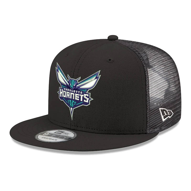 Men's New Era Black Charlotte Hornets Core Logo Meshback 9FIFTY Snapback Hat