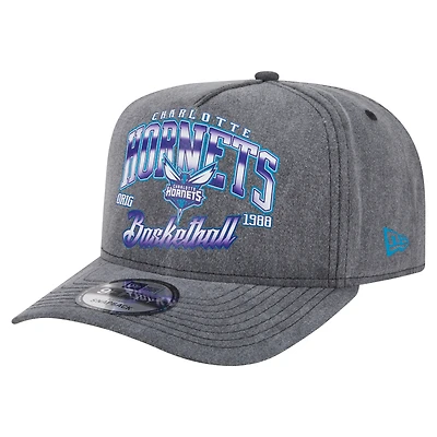 Men's New Era  Charcoal Charlotte Hornets Throwback Washed Pre-Curved 9FIFTY Snapback Hat