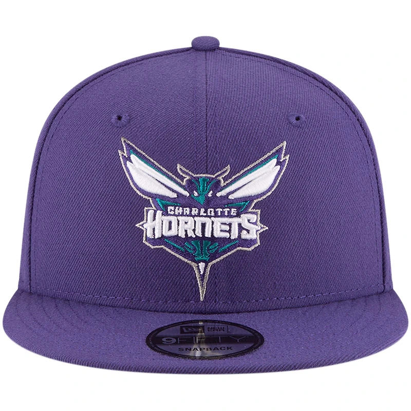 Casquette Snapback 9FIFTY violette de l'équipe officielle des Charlotte Hornets New Era pour hommes