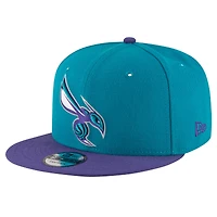 Casquette Snapback 9FIFTY Charlotte Hornets New Era pour hommes, bleu sarcelle/violet, couleur officielle de l'équipe, 2 tons