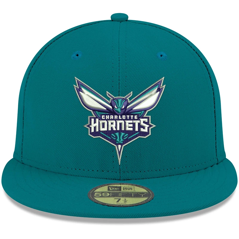 Casquette ajustée 59FIFTY aux couleurs officielles de l'équipe Charlotte Hornets New Era pour homme, bleu sarcelle
