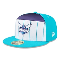 Casquette ajustée New Era 59FIFTY blanche et turquoise Charlotte Hornets 2025 NBA Tip Off à panneaux séparés pour homme