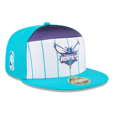Men's New Era  White/Teal Charlotte Hornets 2025 NBA Tip Off Split Panel 59FIFTY Fitted Hat