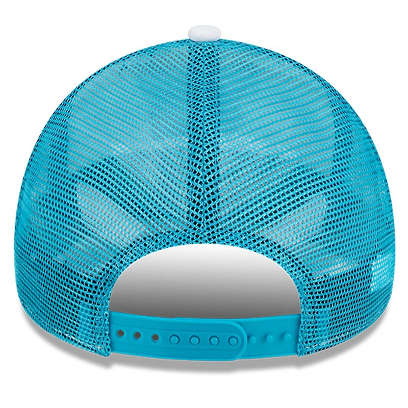 Men's New Era White/Teal Charlotte Hornets Court Sport Foam A-Frame 9FORTY Adjustable Trucker Hat