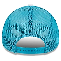 Men's New Era White/Teal Charlotte Hornets Court Sport Foam A-Frame 9FORTY Adjustable Trucker Hat