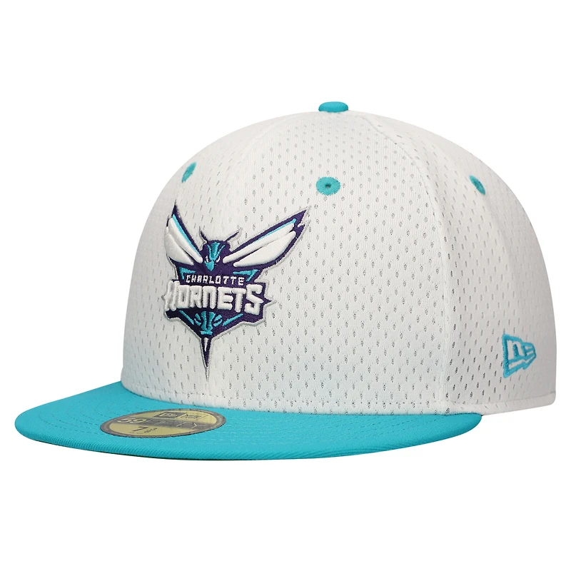 Casquette ajustée 59FIFTY Charlotte Hornets Throwback 2Tone New Era pour hommes, blanc/bleu sarcelle