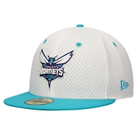 Casquette ajustée 59FIFTY Charlotte Hornets Throwback 2Tone New Era pour hommes, blanc/bleu sarcelle