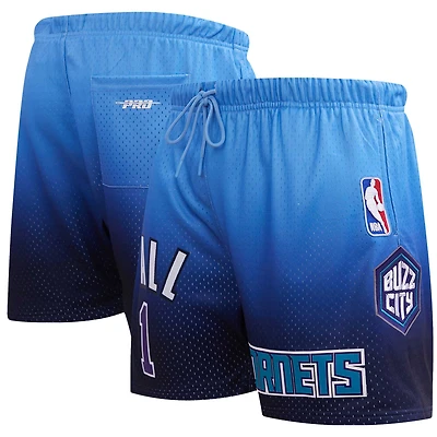 Short pour homme Post LaMelo Ball bleu marine/bleu Charlotte Hornets Ombre avec nom et numéro