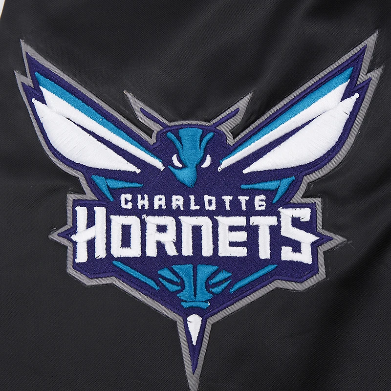 Men's Pro Standard Black Charlotte Hornets Script Tail Full-Snap Satin Varsity Jacket