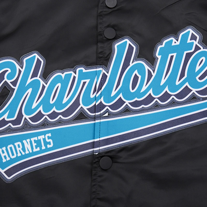 Men's Pro Standard Black Charlotte Hornets Script Tail Full-Snap Satin Varsity Jacket