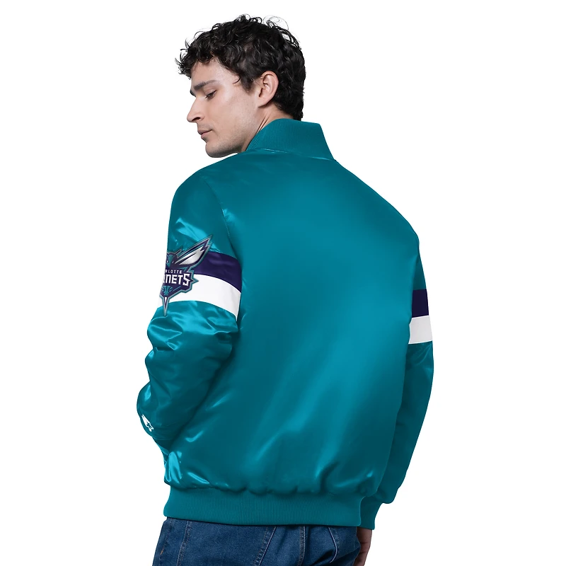 Men's Starter Teal Charlotte Hornets Triple Option Varsity Full-Snap Satin Jacket