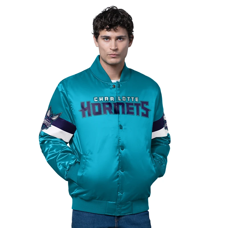 Men's Starter Teal Charlotte Hornets Triple Option Varsity Full-Snap Satin Jacket
