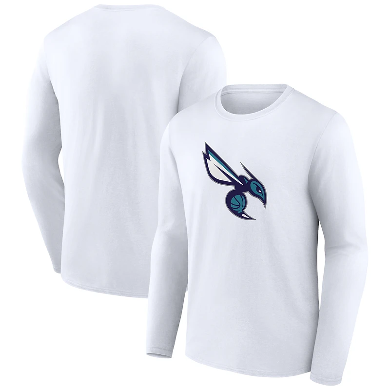 T-shirt à manches longues blanc pour homme avec logo alternatif des Charlotte Hornets