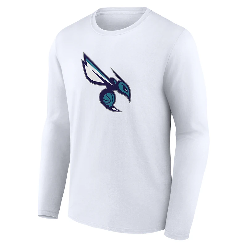 T-shirt à manches longues blanc pour homme avec logo alternatif des Charlotte Hornets