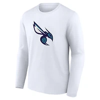 T-shirt à manches longues blanc pour homme avec logo alternatif des Charlotte Hornets
