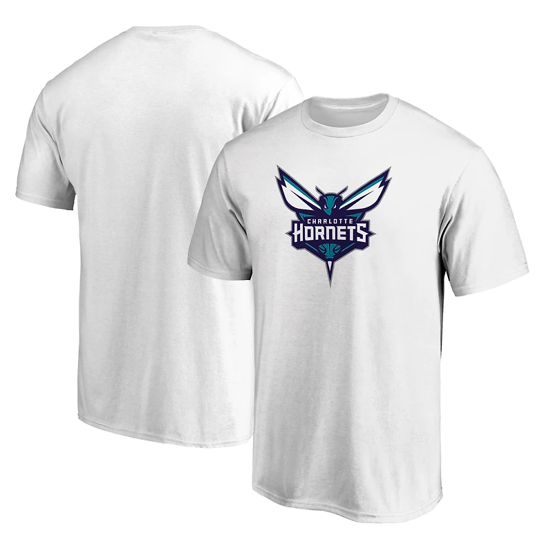 T-shirt blanc pour homme avec logo principal des Charlotte Hornets