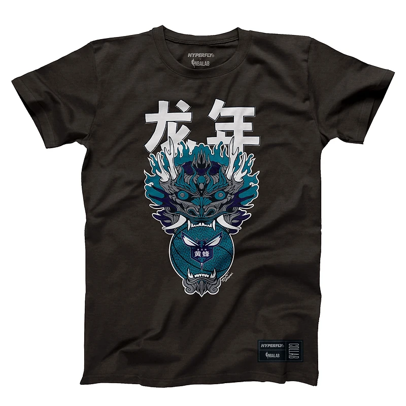 Unisex Hyperfly  Heather Black Charlotte Hornets Year of the Dragon Lunar New Collection T-Shirt