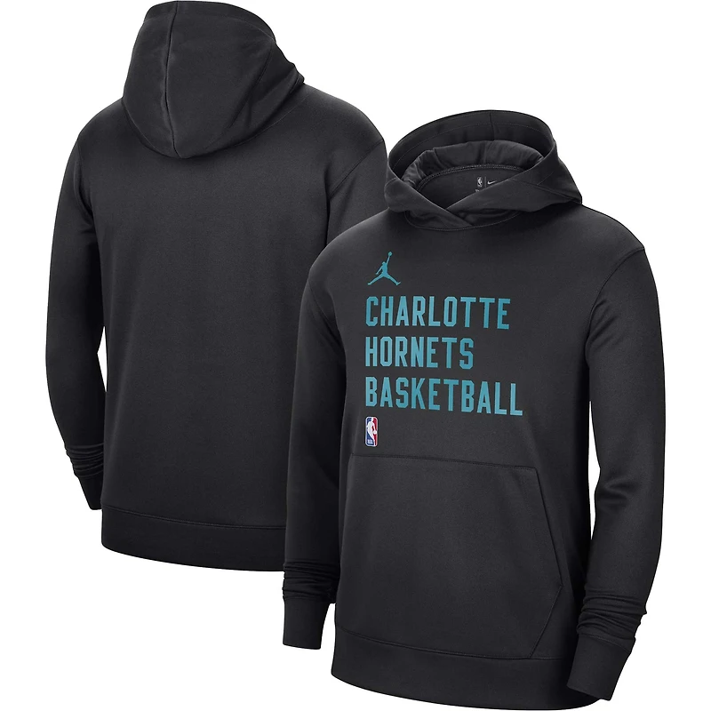 Unisex Jordan Brand Black Charlotte Hornets 2023/24 Performance Spotlight On-Court Practice Pullover Hoodie