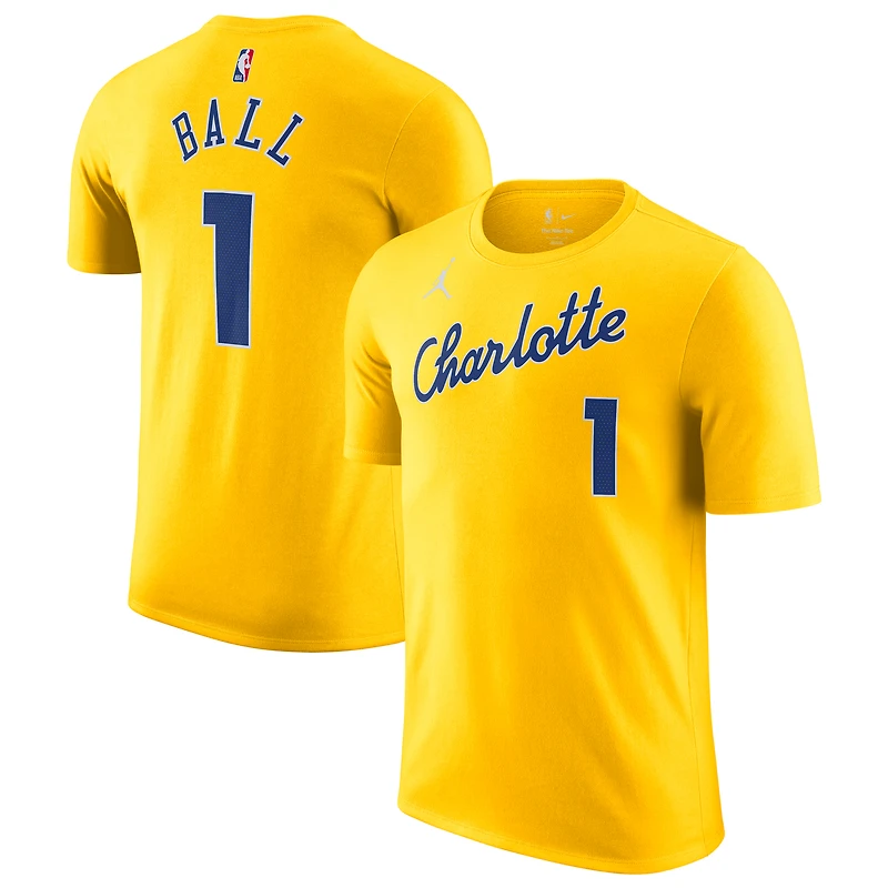 Unisex Jordan Brand LaMelo Ball Yellow Charlotte Hornets 2025/26 City Edition Name & Number T-Shirt