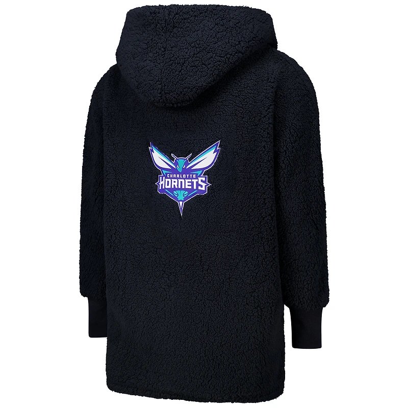 Sweat à capuche ouvert surdimensionné noir Charlotte Hornets par Jill Martin, le meilleur transat du monde