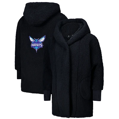 Sweat à capuche ouvert surdimensionné noir Charlotte Hornets par Jill Martin, le meilleur transat du monde