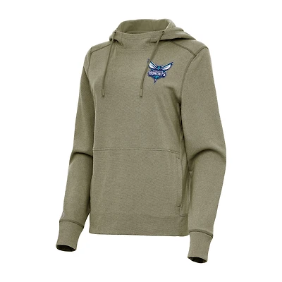 Women's Antigua Heather Olive Charlotte Hornets Justice Pullover Hoodie