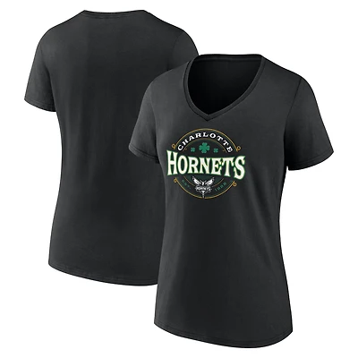 Women's Black Charlotte Hornets Lucky V-Neck T-Shirt