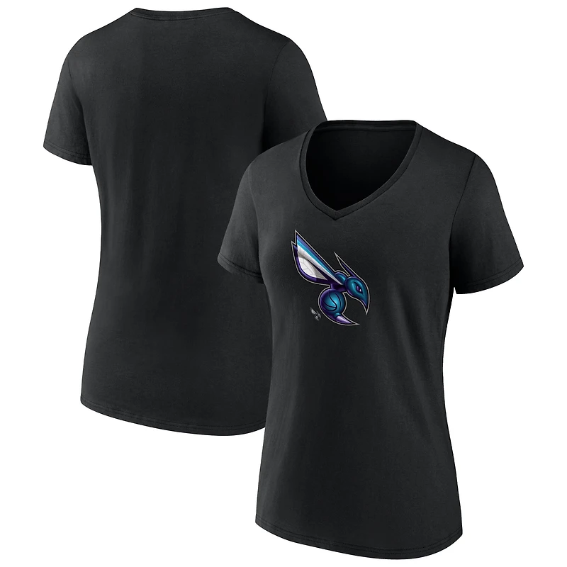 T-shirt noir à col en V Charlotte Hornets Midnight Mascot pour femmes