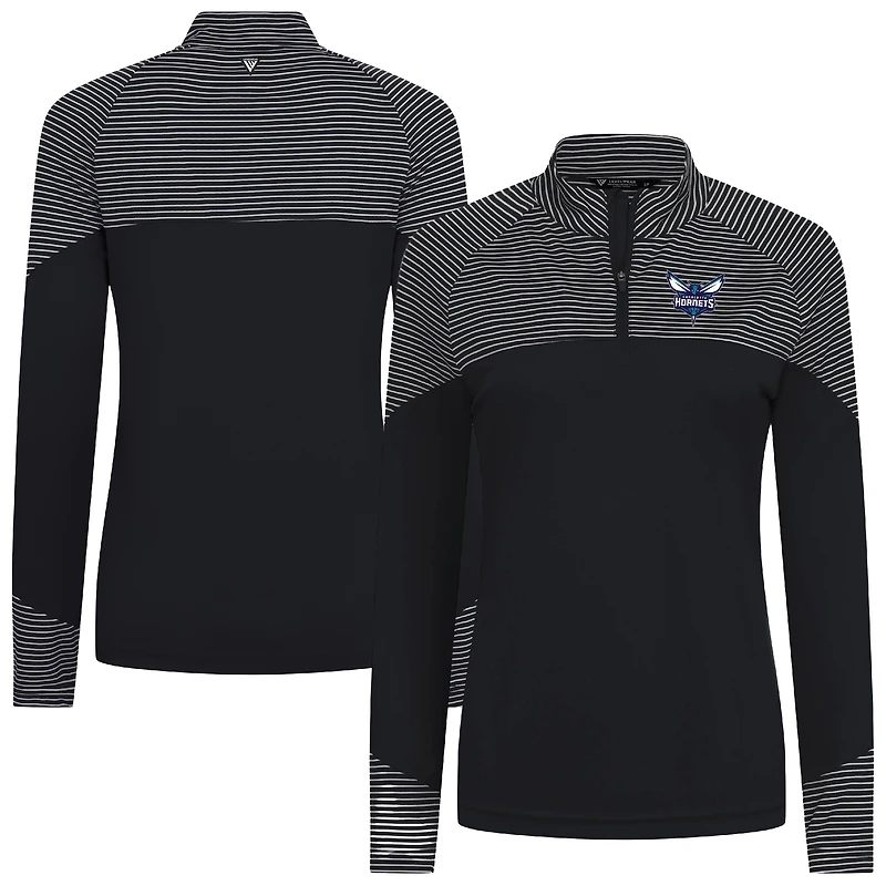 Women's Levelwear Black Charlotte Hornets Classic Stripes Quarter-Zip Top