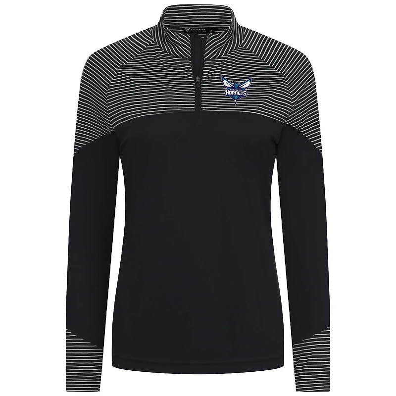 Women's Levelwear Black Charlotte Hornets Classic Stripes Quarter-Zip Top