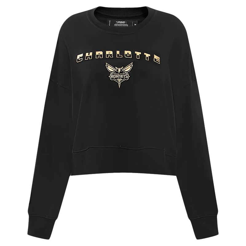 Women's Pro Standard Black Charlotte Hornets Glam Cropped Pullover Sweatshirt